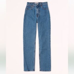 Abercrombie 90s Straight Ultra High Rise Jeans - Mid-Wash Blue (Dark Marble)